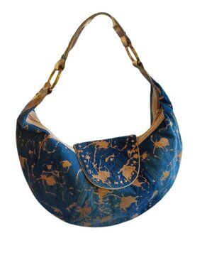 Junior Drake Hobo Sling Purse Bag Studded Denim Urban Gold Splash Paint